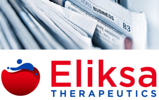 Eliksa Therapeutics Logo with newspaper in the background